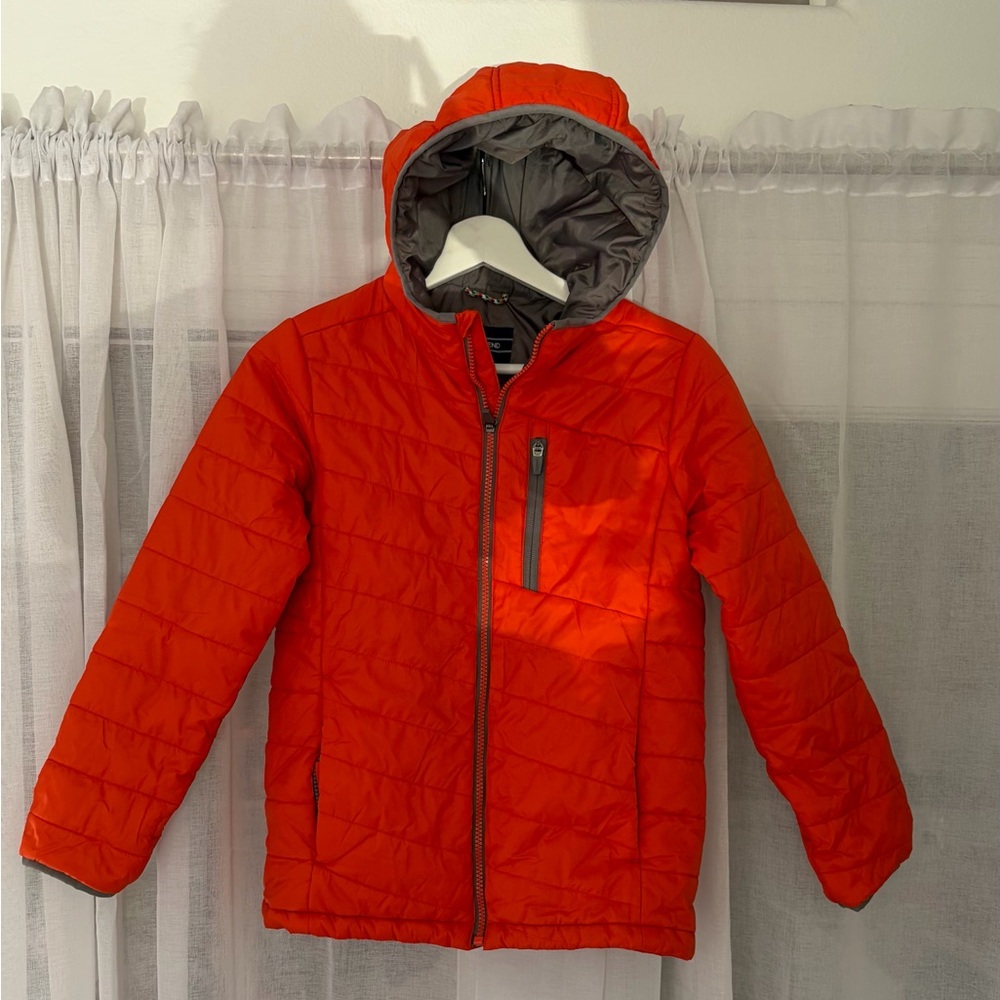 Lands’ End Youth Hooded Packable Puffer Jacket – Orange, Size M (10–12) - Picture 2 of 14